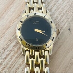 Citizen elegance ladies black dial gold tone dress watch NEW BATTERY